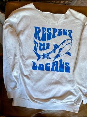 Respect The Locals Shark Graphic Sweatshirt - White/Blue